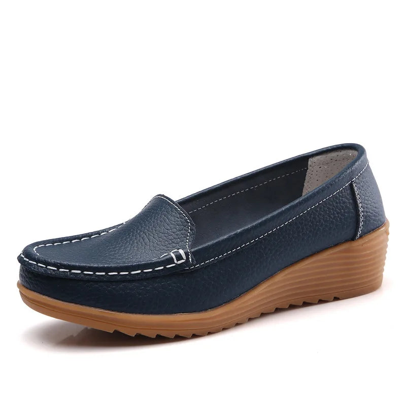 Mocassin orthopédique femme style classique bleu