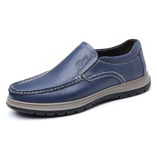 Mocassin orthopédique homme en cuir souple décontracté bleu