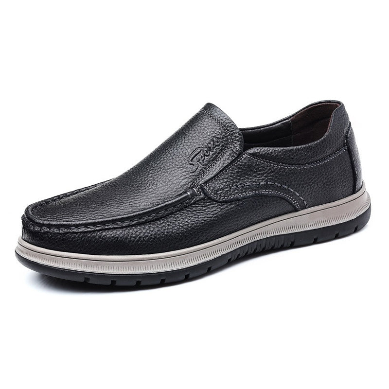 Mocassin orthopédique homme en cuir souple décontracté noir
