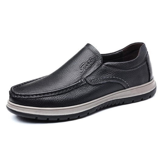 Mocassin orthopédique homme en cuir souple décontracté noir