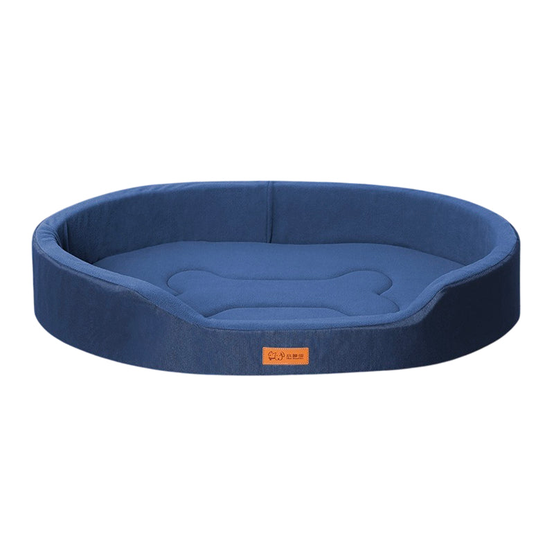 Panier orthopédique chien forme sofa avec coussin intégré bleu