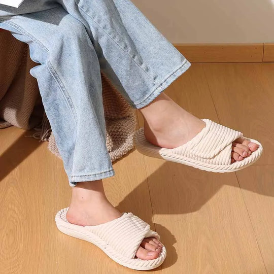 Chausson orthopédique femme côtelé à semelle souple