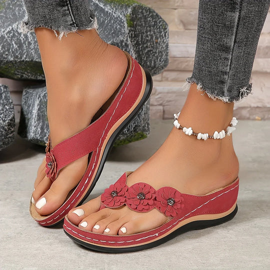 Tong orthopédique femme fleur déco