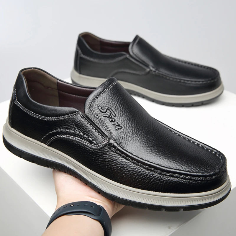 Mocassin orthopédique homme en cuir souple décontracté