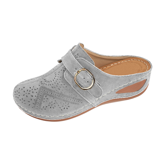 Sabot orthopédique femme ajouré avec bride boucle gris