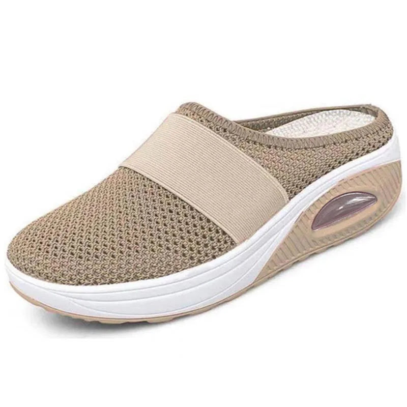 Sabot orthopédique femme avec tissu extensible et soutien beige