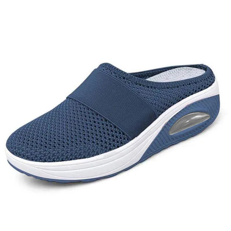 Sabot orthopédique femme avec tissu extensible et soutien bleu