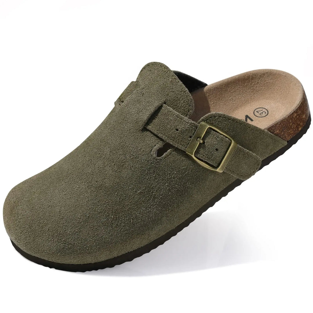 Sabot orthopédique femme en suédine avec boucle kaki
