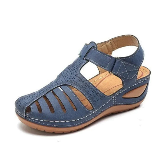Sandale orthopédique femme confort à talon compensé bleu
