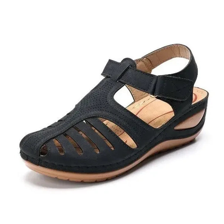 Sandale orthopédique femme confort à talon compensé noir