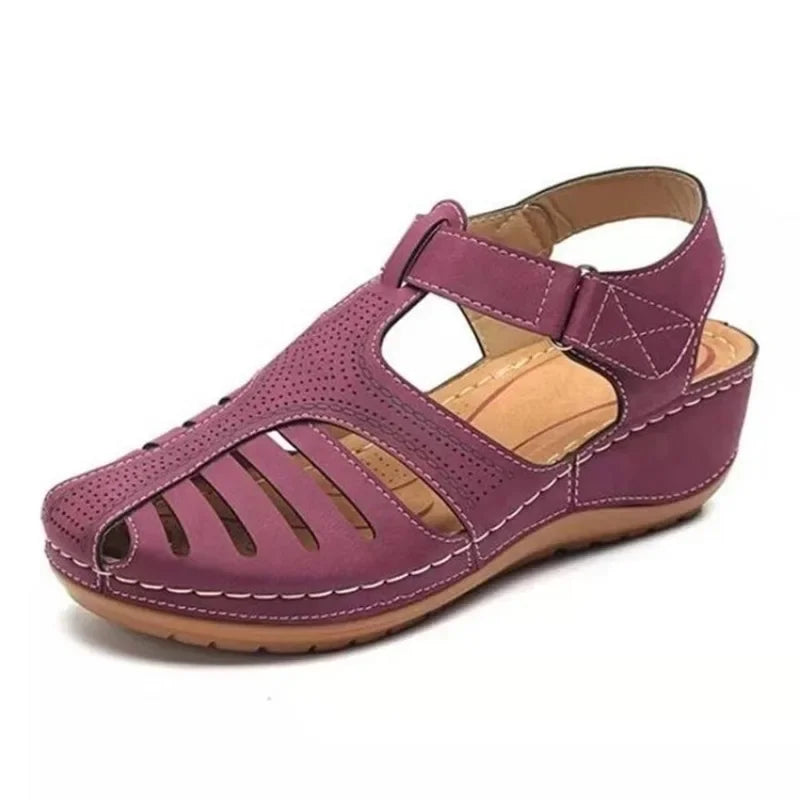 Sandale orthopédique femme confort à talon compensé violet