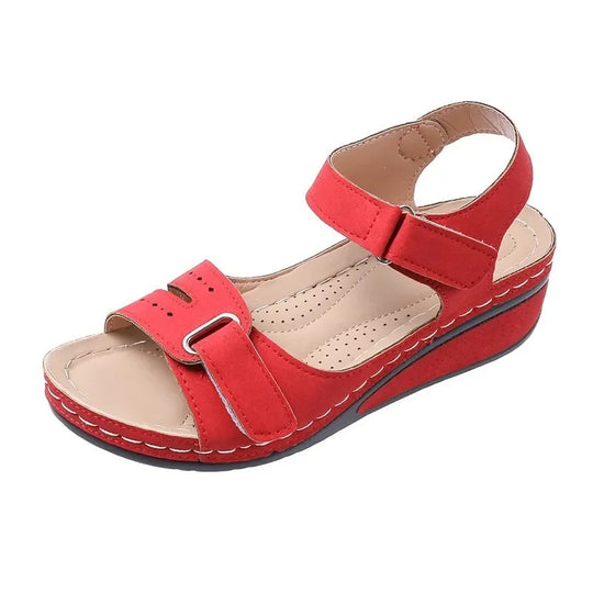 Sandale orthopédique femme à scratch ergonomique rouge