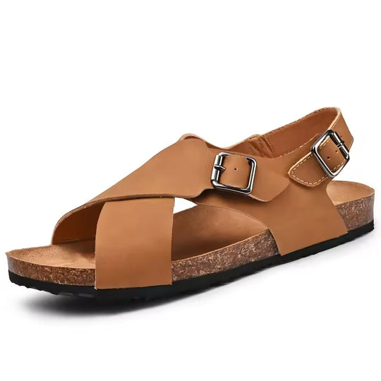 Sandale orthopédique homme à boucle croisée camel