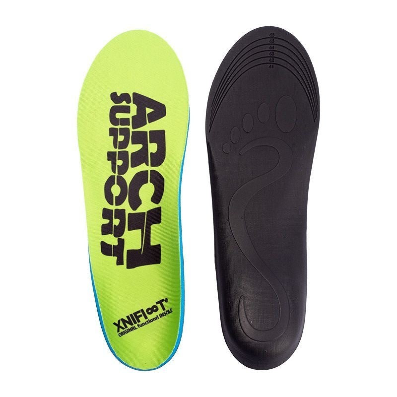 Semelle orthopédique pied plat sport renforcée vert sur fond blanc