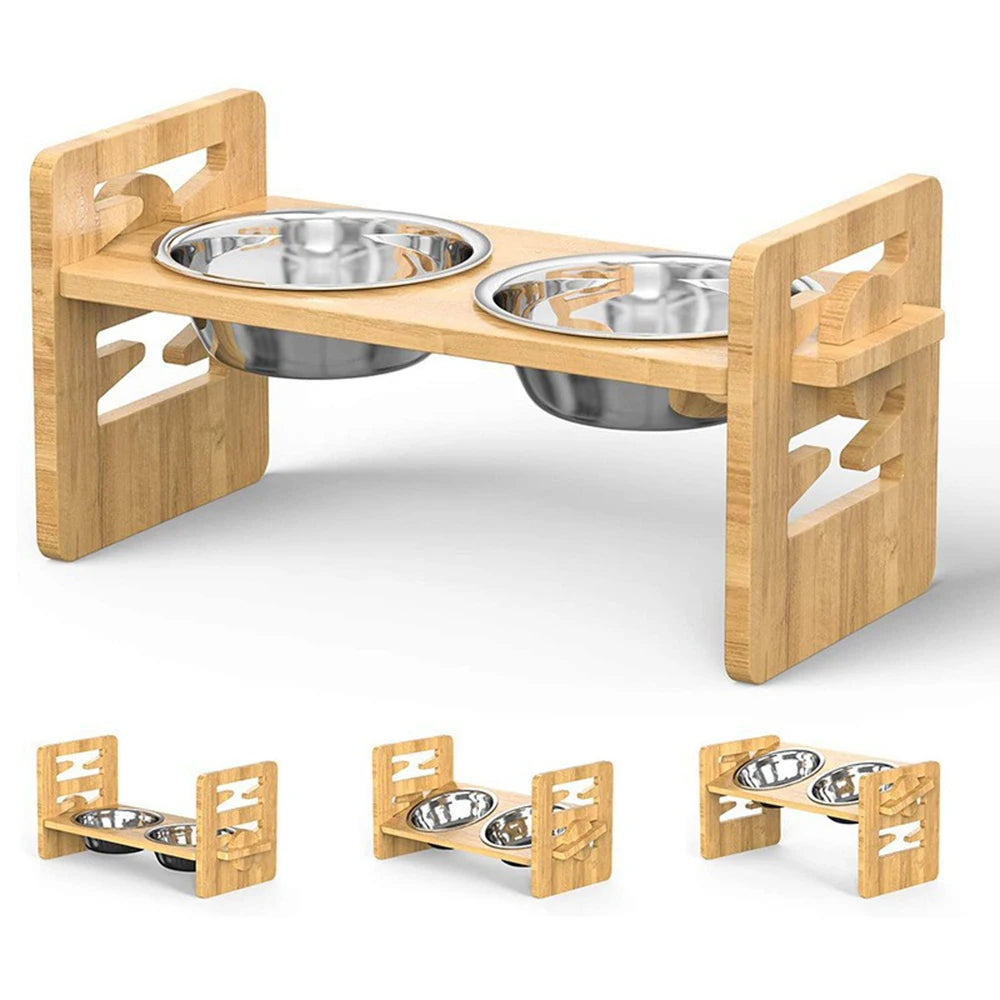 Gamelle orthopédique chien sur support en bambou réglable
