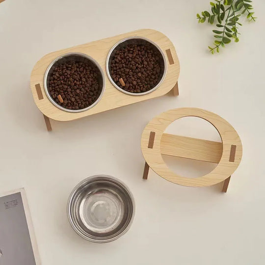 Gamelle orthopédique chat avec support en bois compact