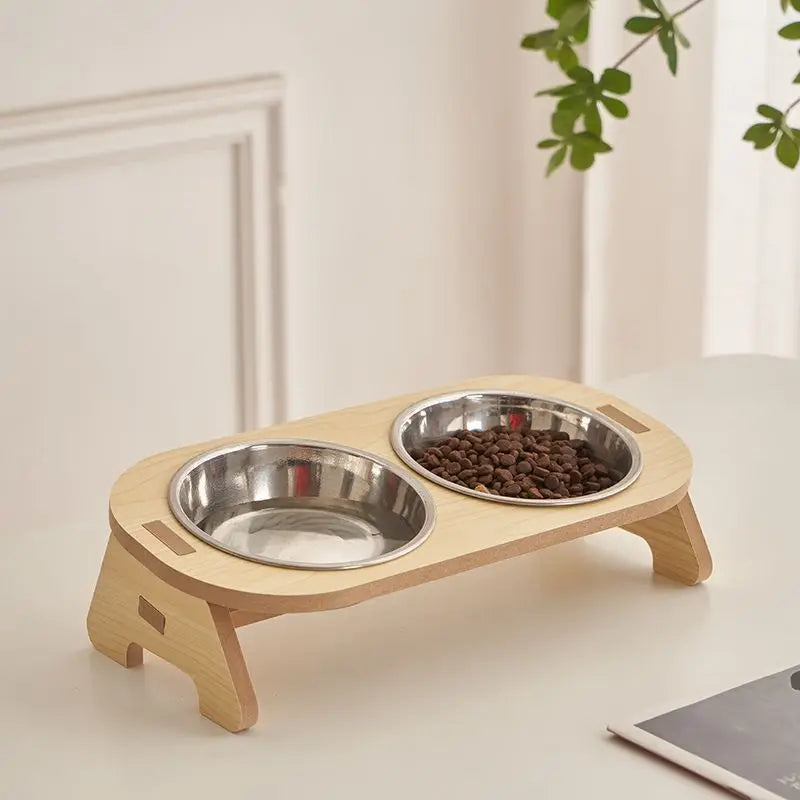 Gamelle orthopédique chat avec support en bois compact
