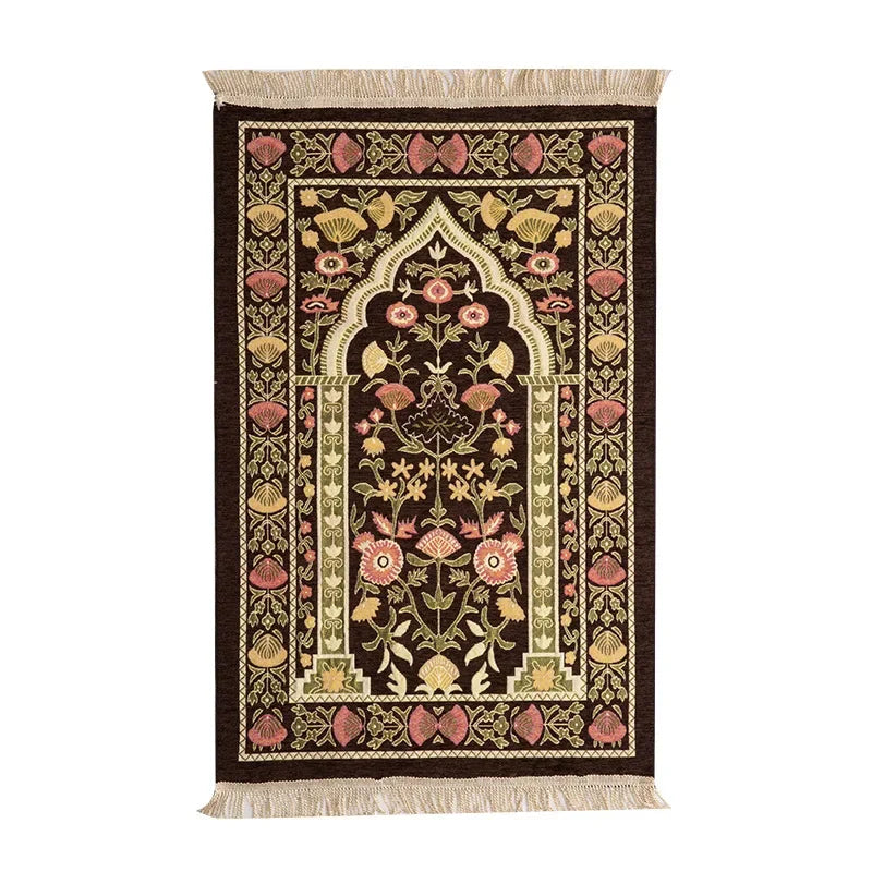 Tapis de prières orthopédique décoratif à motifs traditionnels marron