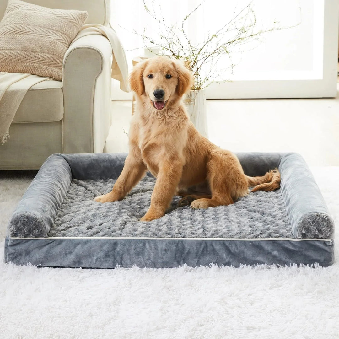 Tapis orthopédique chien luxe à mémoire de forme gris