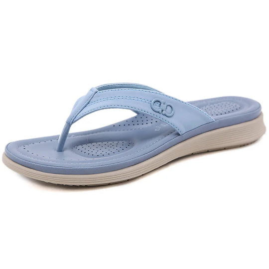 Tong orthopédique femme à effet mémoire de forme bleu
