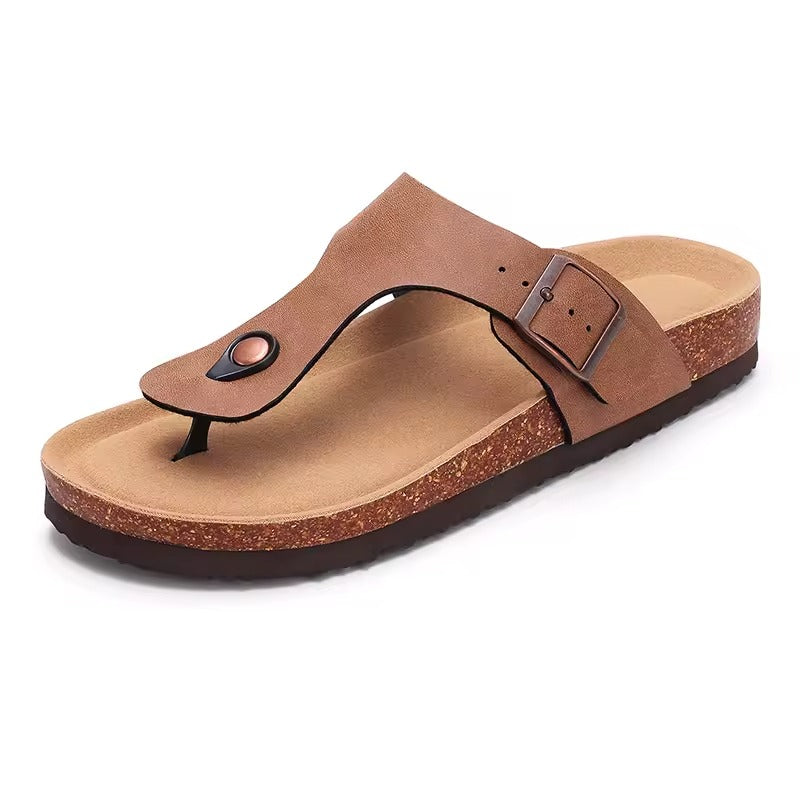 Tong orthopédique femme en liège naturel camel