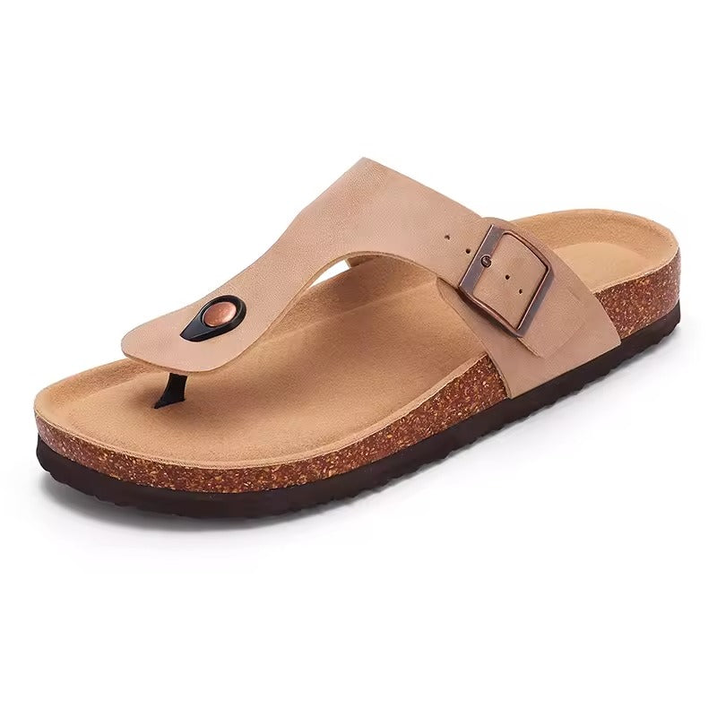 Tong orthopédique femme en liège naturel beige
