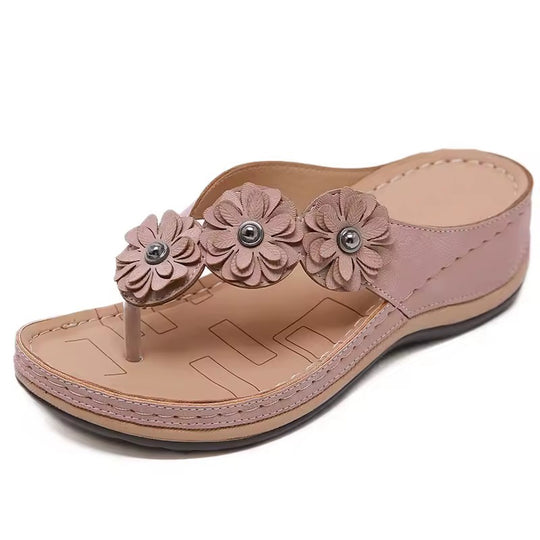 Tong orthopédique femme fleur déco rose