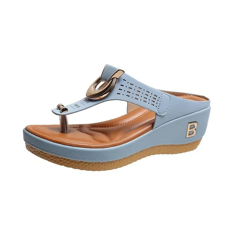 Tong orthopédique femme à semelle compensée bleu
