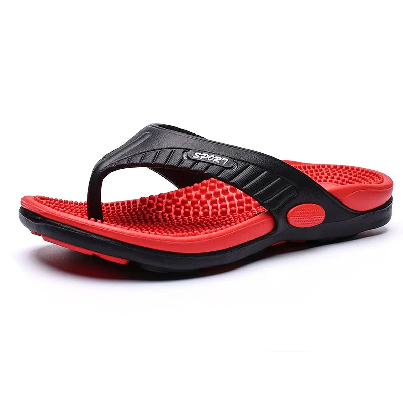 Tong orthopédique homme massante et antidérapante noir et rouge