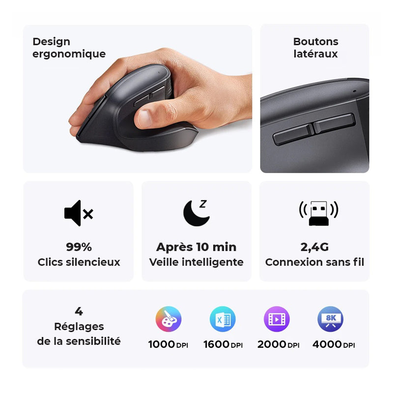 Souris orthopédique sans fil ergonomique Bluetooth
