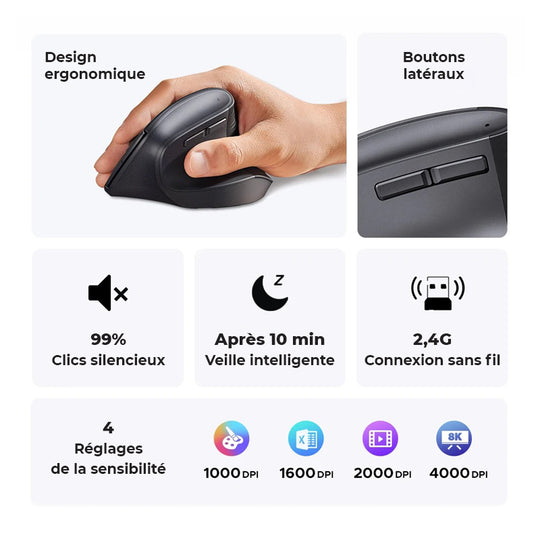 Souris orthopédique sans fil ergonomique Bluetooth